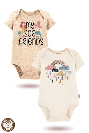 MAHFEL 2-Pack 100% Organic Cotton Printed Baby Bodysuits