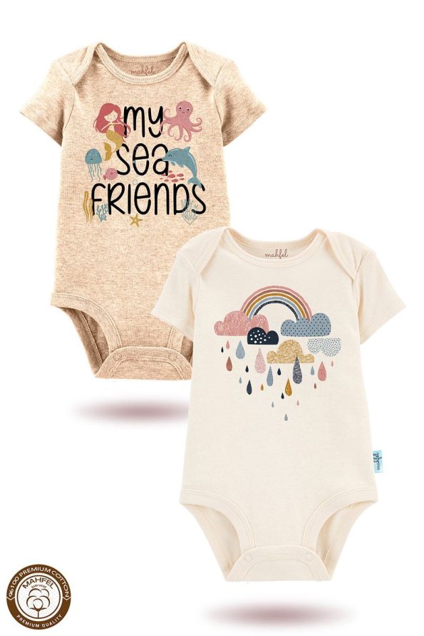 MAHFEL 2-Pack 100% Organic Cotton Printed Baby Bodysuits