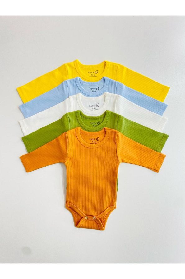 EFU BABY 5-Pack 100% Cotton Long Sleeve Baby Bodysuits