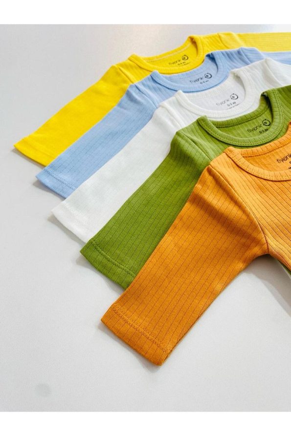 EFU BABY 5-Pack 100% Cotton Long Sleeve Baby Bodysuits
