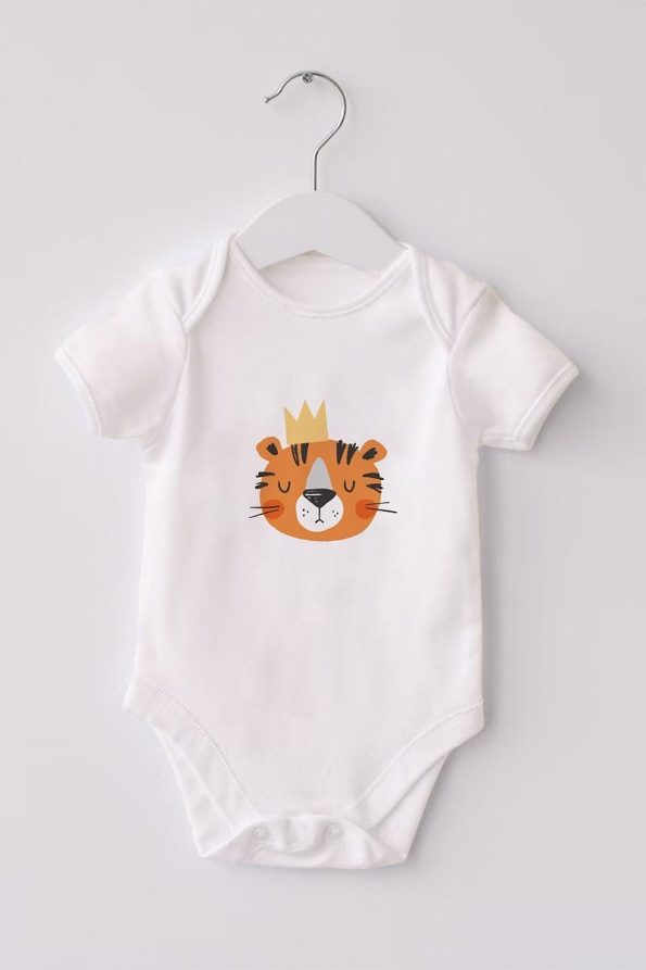 Lilabio 100% Organic Cotton 3-Pack Short Sleeve Baby Bodysuit Tiger
