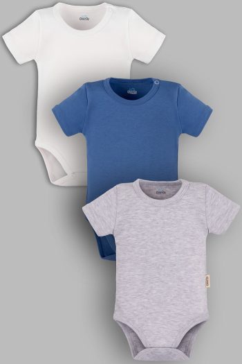 Organic 100% Cotton Basic Baby Bodysuit Set in White and Blue Melange
