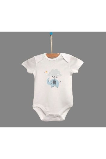 Bebewini 100% Organic Cotton 3-Pack Short Sleeve Bodysuit with Elephant Print