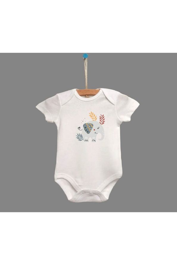 Bebewini 100% Organic Cotton 3-Pack Short Sleeve Bodysuit with Elephant Print