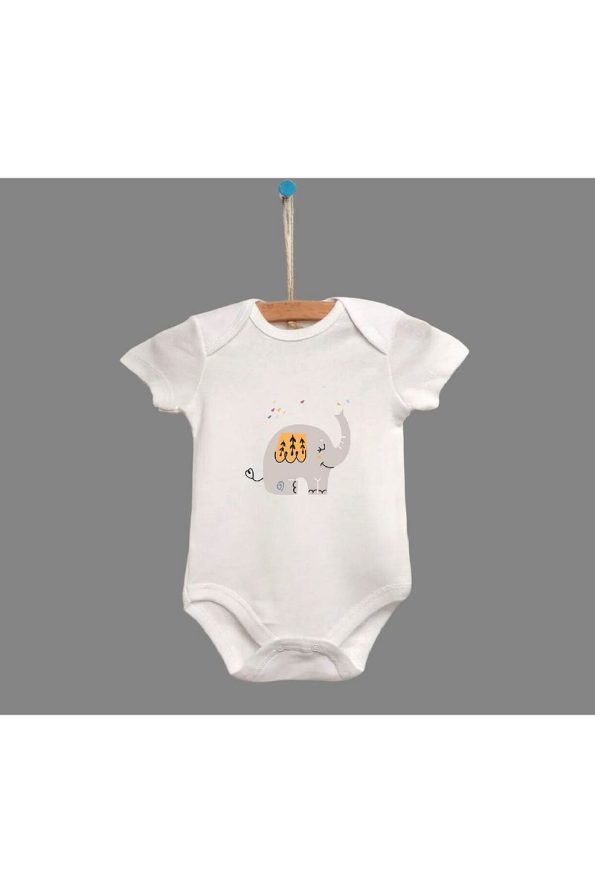Bebewini 100% Organic Cotton 3-Pack Short Sleeve Bodysuit with Elephant Print