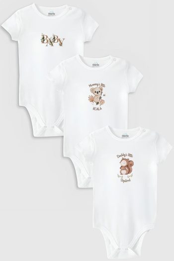 Overoz Organic 100% Cotton Special Design Koala Squirrel Baby 3-Piece Bodysuit Set