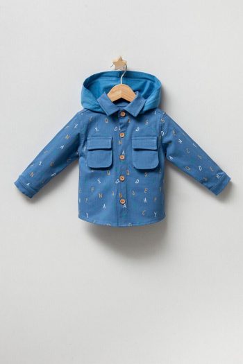 DIDuStore Letter Print 100% Blue Cotton Baby Boy Cardigan