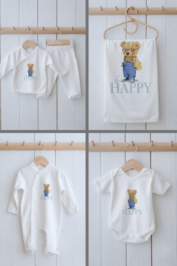 Tuğba Swan Organic 11-Piece Baby Hospital Set - Pure Baby - Bear-Designed Overalls