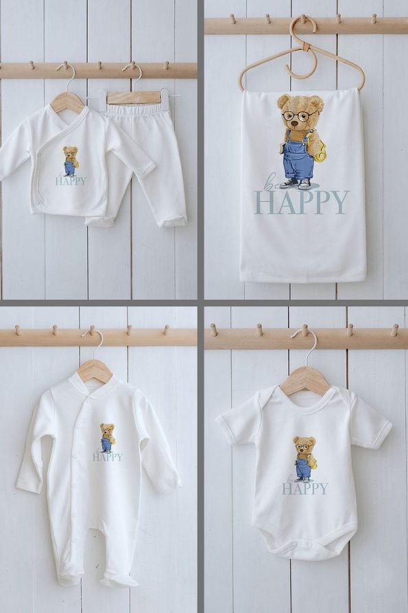 Tuğba Swan Organic 11-Piece Baby Hospital Set - Pure Baby - Bear-Designed Overalls