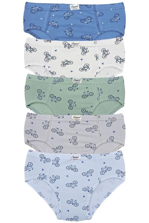 Onurel 5-Pack Boys' Colorful Bike Pattern Stretch Briefs