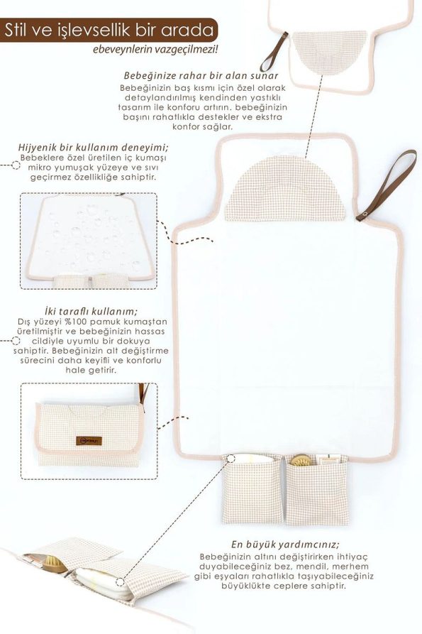 mordesign Baby Changing Pad Clutch, Portable Care Bag, Brown
