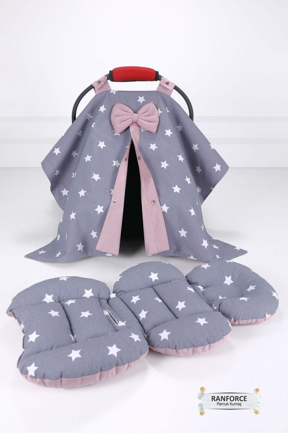 Umaybebek 2-Piece Supportive Stroller Cushion and Cover Set - Dark Gray Pink