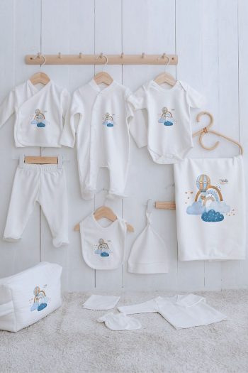 Tuğba Swan Organic 11-Piece Hospital Set - For Baby - Blue Clouds and Balloons