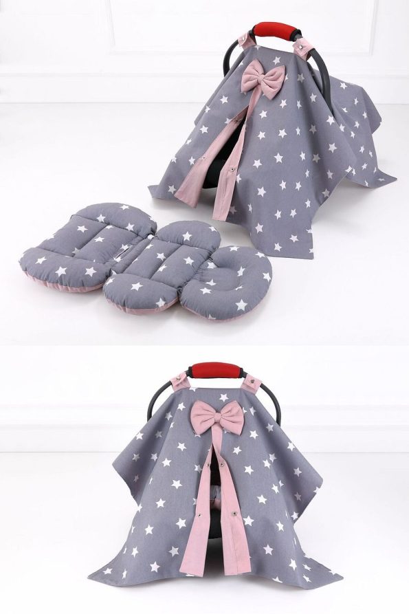 Umaybebek 2-Piece Supportive Stroller Cushion and Cover Set - Dark Gray Pink