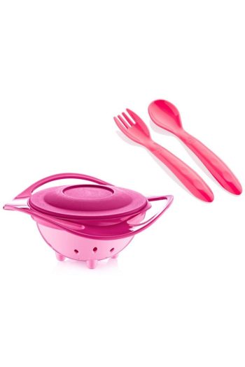 Babyjem Spill-Proof Pink Plate with Spoon and Fork Set
