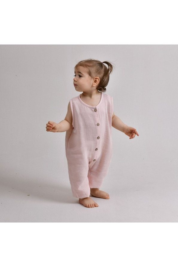 Lollie Baby&Kids Muslin Romper for Babies & Kids - Powder Pink