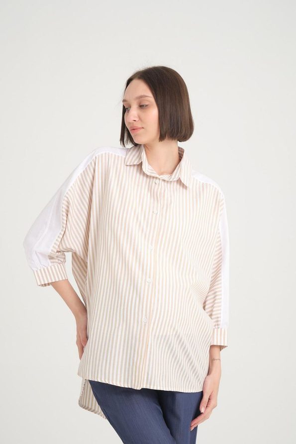 Ishıl Striped Batwing Sleeve Cotton Maternity Sports Top