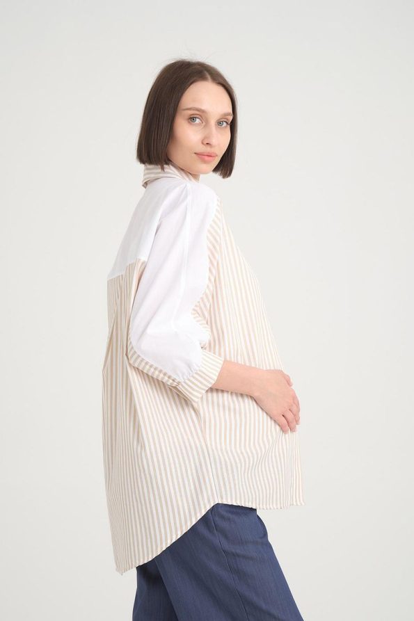 Ishıl Striped Batwing Sleeve Cotton Maternity Sports Top
