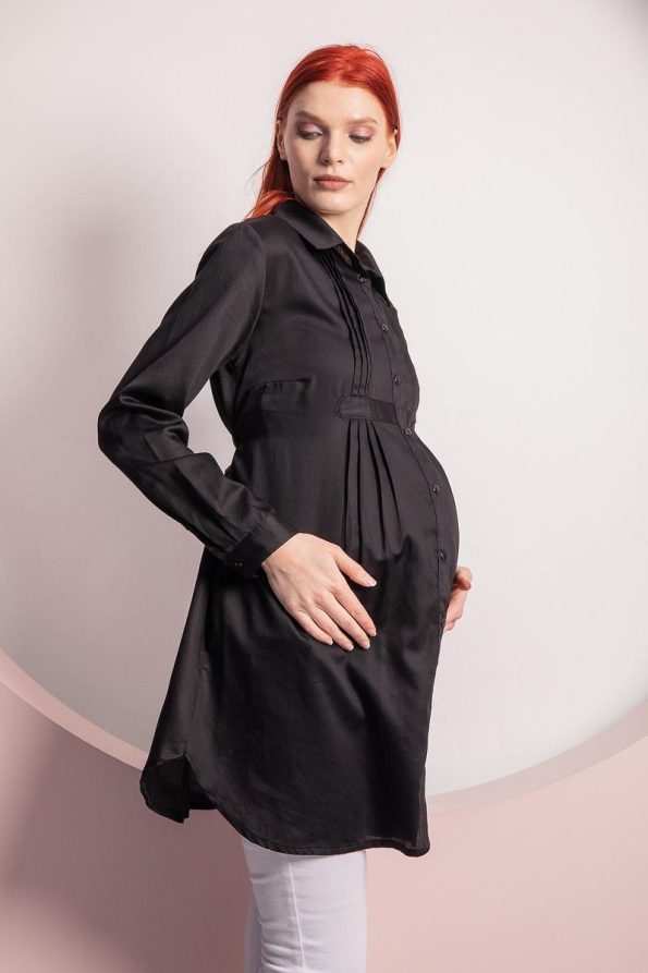 Ishıl Striped Collar Cotton Maternity Sports Shirt-Tunic