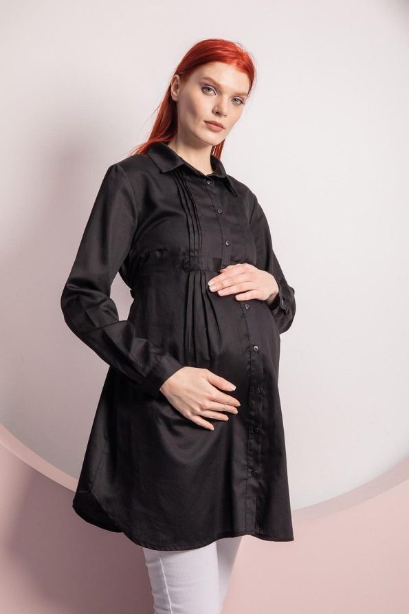 Ishıl Striped Collar Cotton Maternity Sports Shirt-Tunic