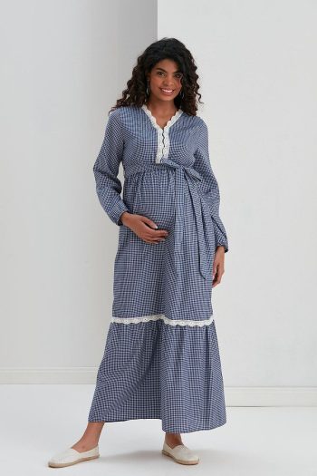 Ishsil M057 Mini Square Lace Cotton Maternity Maxi Dress