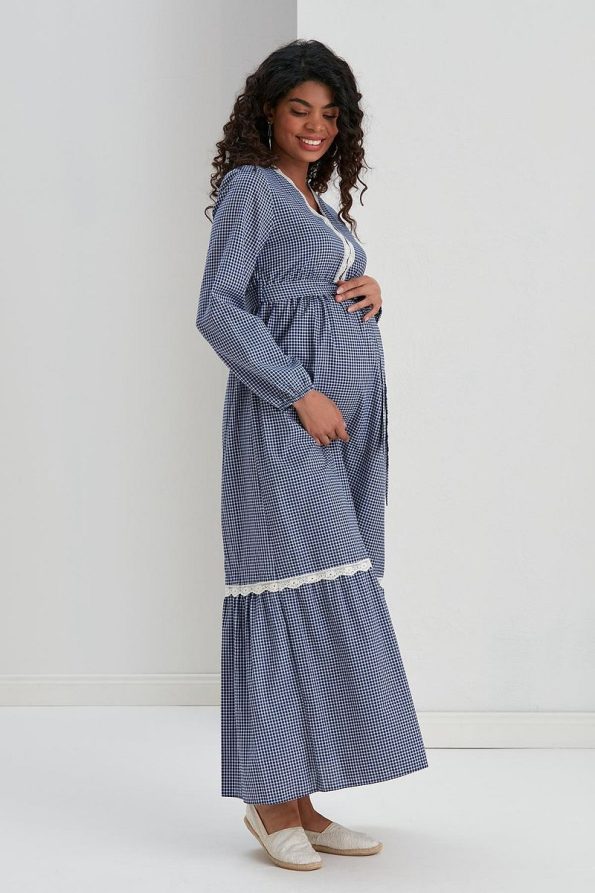 Ishsil M057 Mini Square Lace Cotton Maternity Maxi Dress