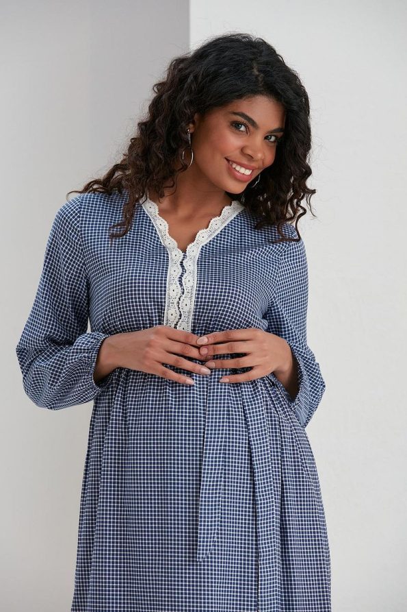Ishsil M057 Mini Square Lace Cotton Maternity Maxi Dress
