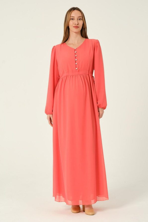 BUSA Maternity Chiffon Maxi Dress with Ties in Pomegranate Pink
