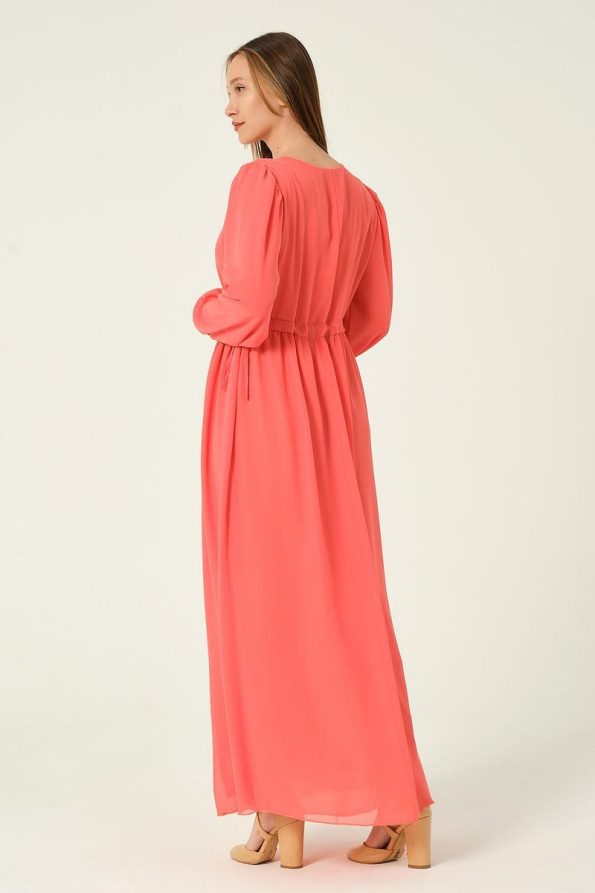 BUSA Maternity Chiffon Maxi Dress with Ties in Pomegranate Pink