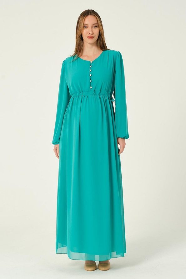 BUSA Maternity Tie-Waist Chiffon Maxi Dress Green