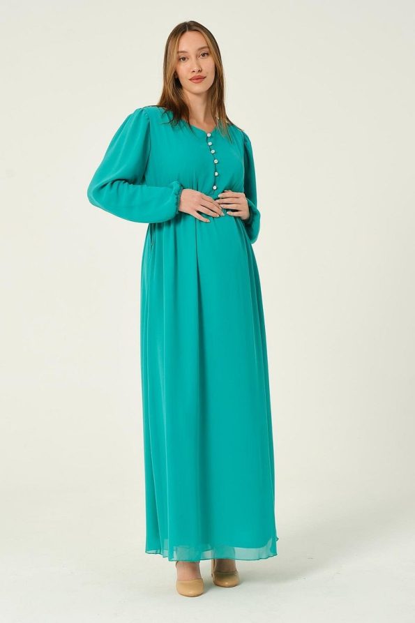 BUSA Maternity Tie-Waist Chiffon Maxi Dress Green