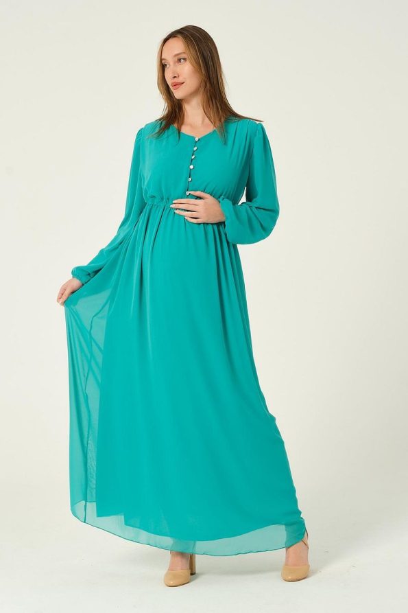 BUSA Maternity Tie-Waist Chiffon Maxi Dress Green