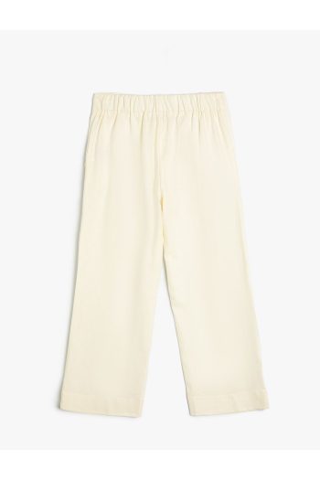 Cotton Linen Wide Leg Pants with Button Detail and Pockets