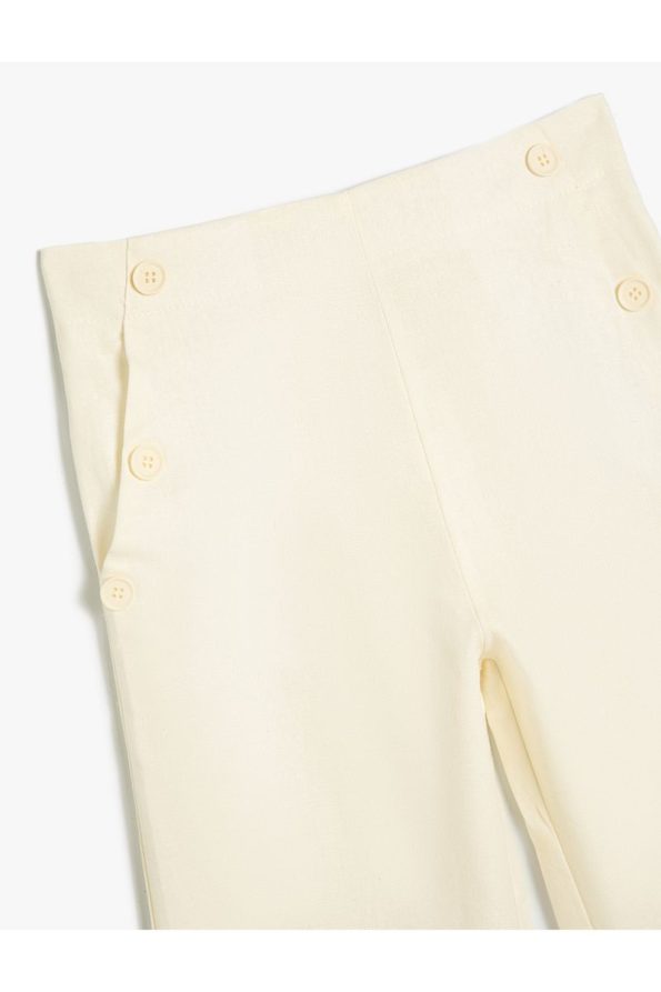 Cotton Linen Wide Leg Pants with Button Detail and Pockets