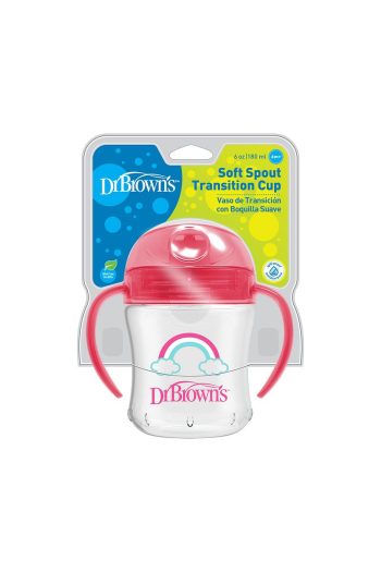 Dr. Brown's 180 ml Silicone Spout Training Cup Pink Rainbow Design 6 Months