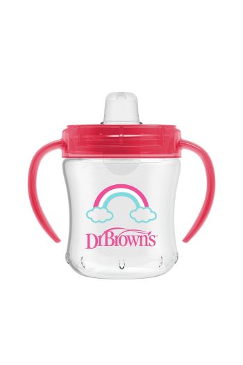Dr. Brown's 180 ml Silicone Spout Training Cup Pink Rainbow Design 6 Months