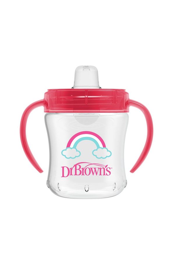 Dr. Brown's 180 ml Silicone Spout Training Cup Pink Rainbow Design 6 Months