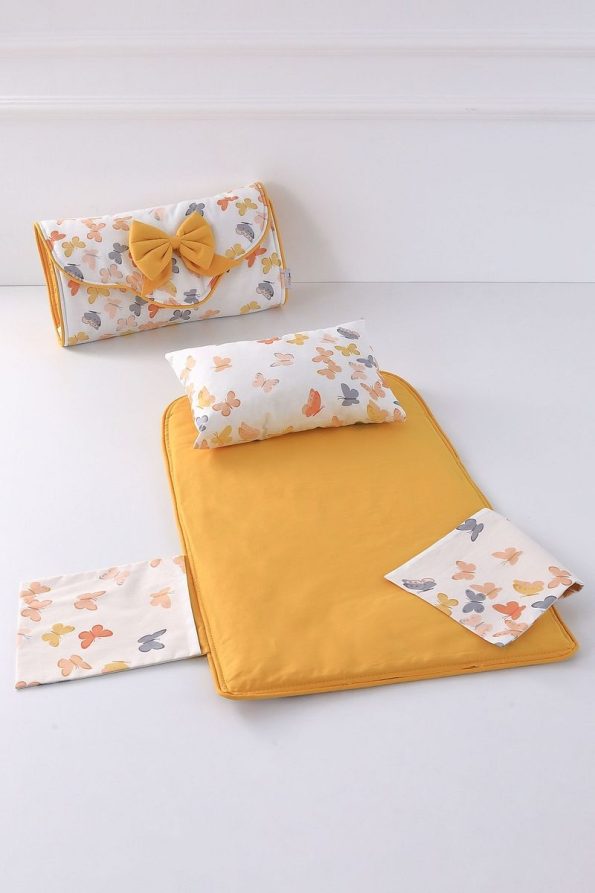 Umaybebek Changing Mat - With Bag - Mustard Butterfly