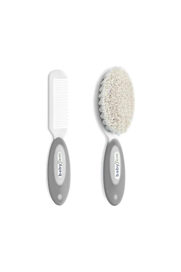 Babyjem Gray Brush and Comb Set Natural Bristles