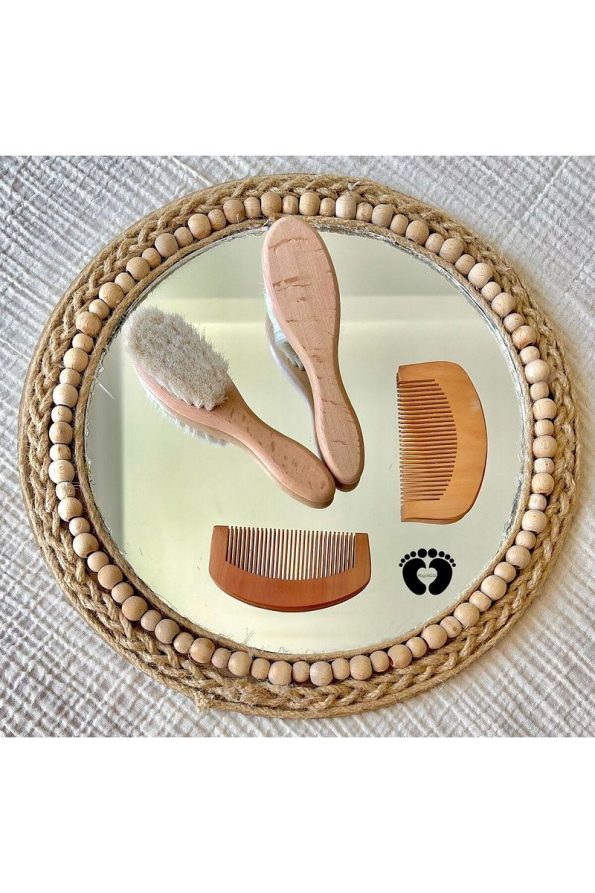 Mogokids Natural Goat Hair Baby Brush and Wooden Comb Set