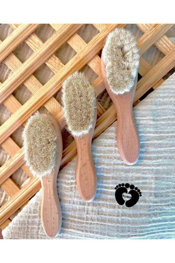 Mogokids Natural Goat Hair Baby Brush and Wooden Comb Set