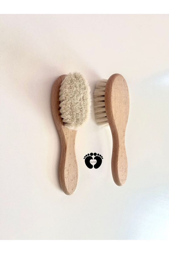 Mogokids Natural Goat Hair Baby Brush and Wooden Comb Set