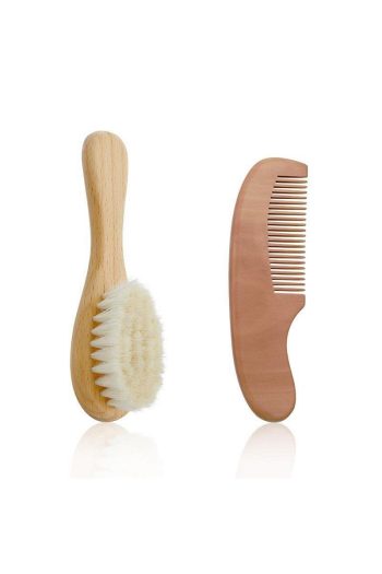 2-Piece Baby Set with Natural Goat Hair Brush and Comb