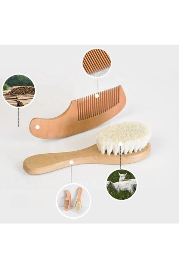2-Piece Baby Set with Natural Goat Hair Brush and Comb