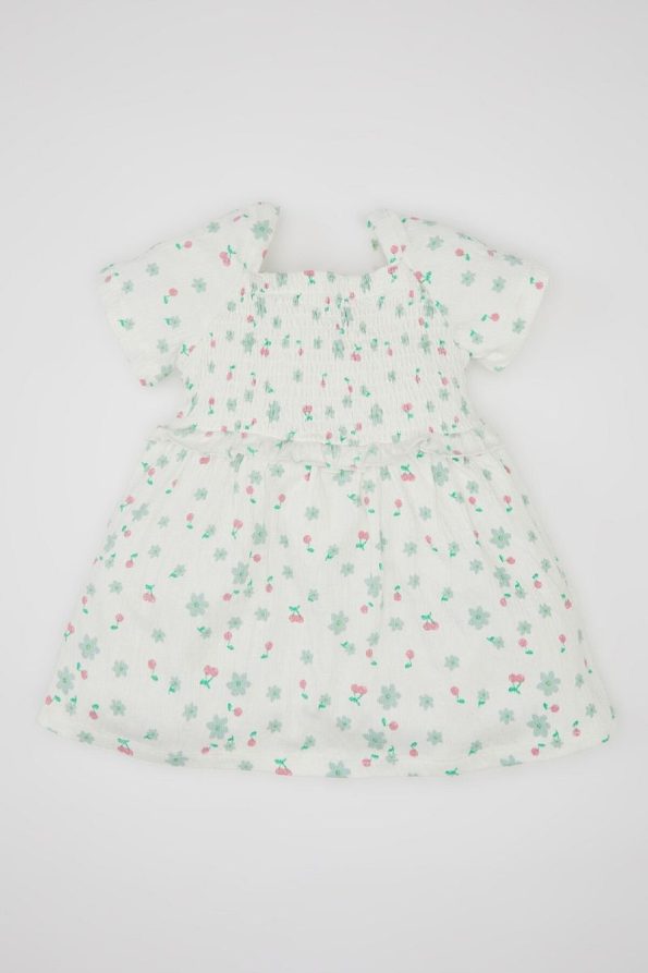 Floral Short Sleeve Dress for Baby Girls