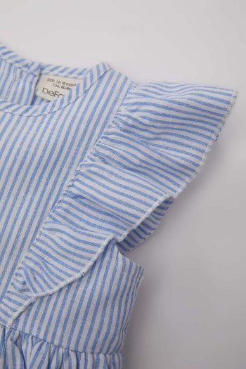 Striped Sleeveless Linen Look Dress for Baby Girls