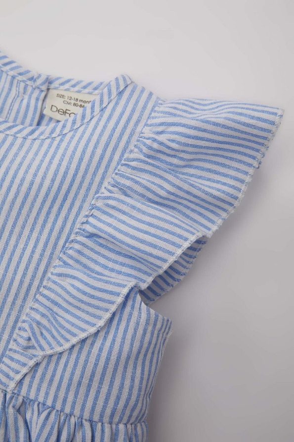 Striped Sleeveless Linen Look Dress for Baby Girls