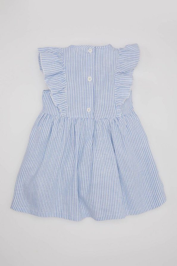 Striped Sleeveless Linen Look Dress for Baby Girls