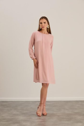 Ishil Pleated Neck Maternity Chiffon Tunic-Dress