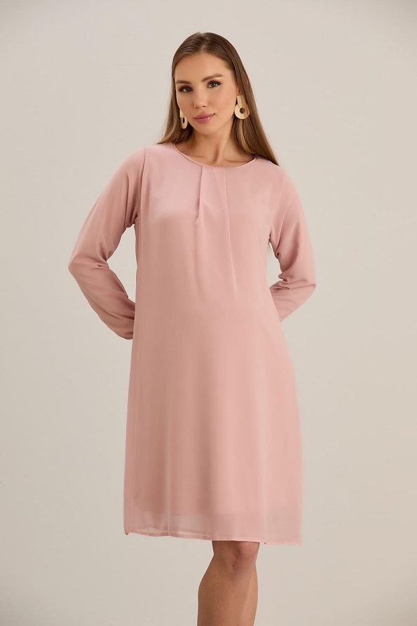 Ishil Pleated Neck Maternity Chiffon Tunic-Dress